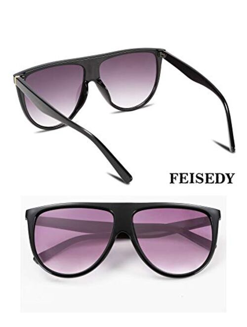 FEISEDY Men Vintage Flat Top Large Square Pilot Women Sunglasses Oversized Square Thin Plastic Frame B2499