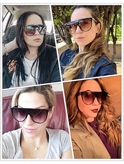 FEISEDY Men Vintage Flat Top Large Square Pilot Women Sunglasses Oversized Square Thin Plastic Frame B2499