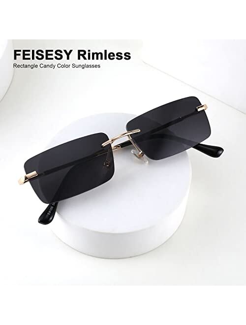 FEISEDY Vintage Rimless Sunglasses Rectangle Frameless Candy Color Glasses Women Men Spring Hinge B4063