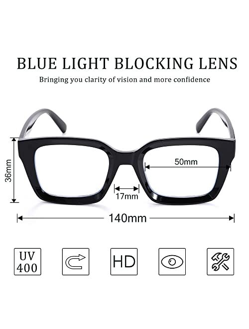 Rmerom Blue Light Glasses for Women Men Fashion Classic Square Eyewear Thick Non Prescription Glasses Frame