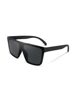 Flat Top Shield Sunglasses for Women Men Square Rimless One Piece Shades UV400 B2910