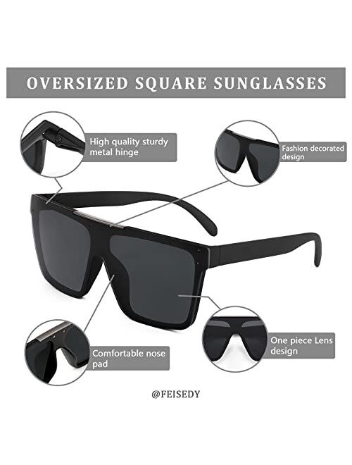 FEISEDY Flat Top Shield Sunglasses for Women Men Square Rimless One Piece Shades UV400 B2910