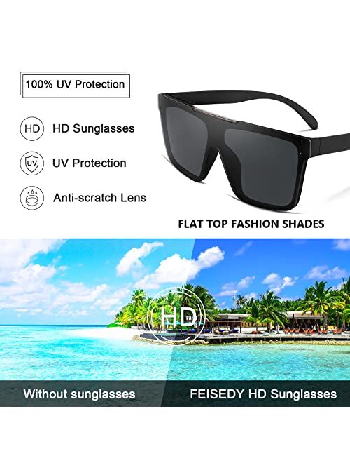 FEISEDY Flat Top Shield Sunglasses for Women Men Square Rimless One Piece Shades UV400 B2910