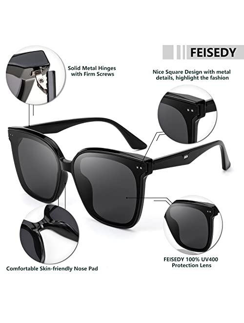 FEISEDY Retro Square Sunglasses Women Men Oversized Vintage Shades B4087