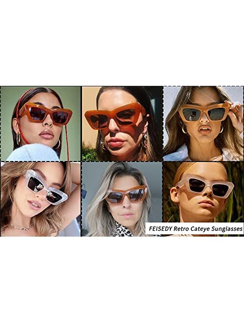 FEISEDY Women Men Retro Vintage Cat Eye Square 90s Sunglasses Jelly Colored Classic 70s Eyewear B2902