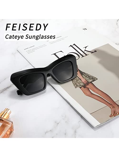 FEISEDY Women Men Retro Vintage Cat Eye Square 90s Sunglasses Jelly Colored Classic 70s Eyewear B2902