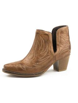 Womens Rowdy Embroidery Pointed Toe Boots Ankle Low Heel 1-2" - Brown