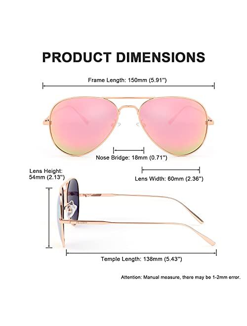 FEISEDY Polarized Aviator Sunglasses for Men Women Mirrored Lenses Metal Classic B2610