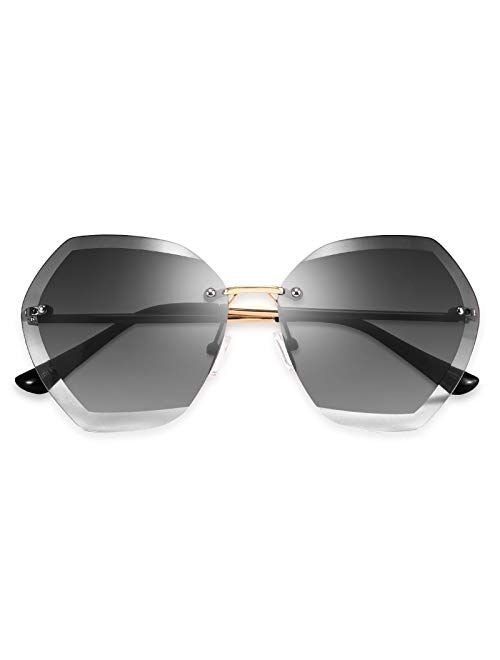 FEISEDY Women Oversized Rimless Sunglasses Diamond Cutting Lens Sun Glasses B2569