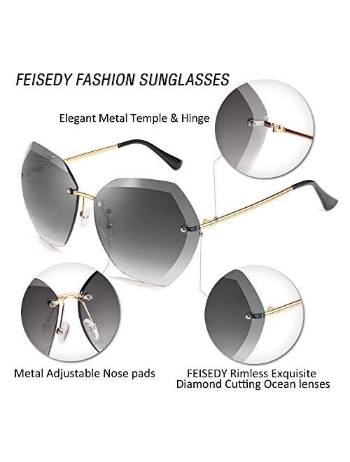 FEISEDY Women Oversized Rimless Sunglasses Diamond Cutting Lens Sun Glasses B2569