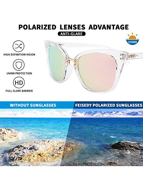 FEISEDY Women Cat Eye Polarized Sunglasses Cute Classic UV400 Sun Glasses Double Metal Studs B2707