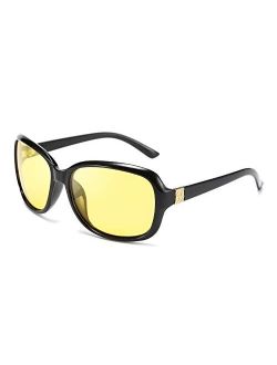 Classic Womens Night Glasses Driving Anti Glare Wrap Around Yellow Sunglasses B2548