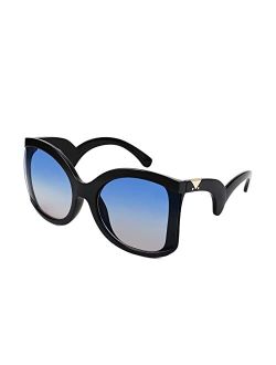 Oversized Square Butterfly Sunglasses Curved Curly Arm Frame Women's Fashion Shades B4035
