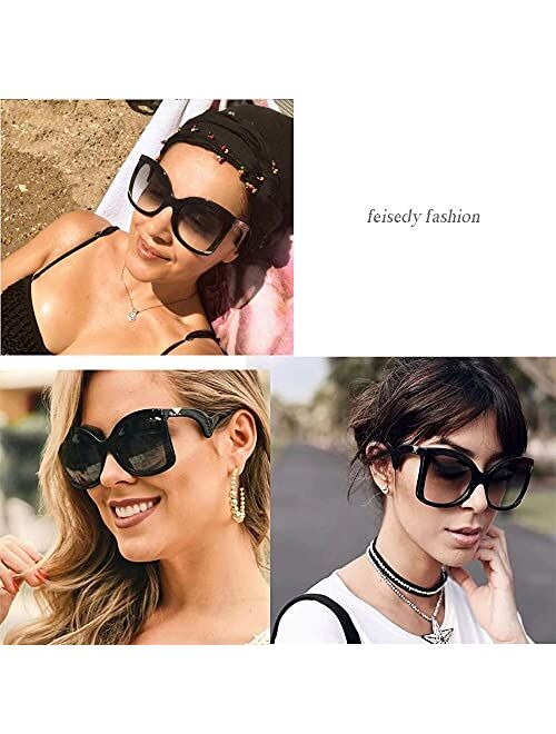 FEISEDY Oversized Square Butterfly Sunglasses Curved Curly Arm Frame Women's Fashion Shades B4035