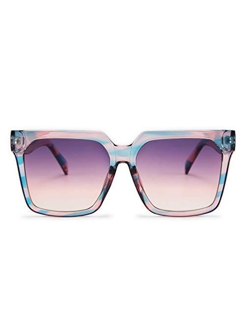 FEISEDY Womens Oversize Square Boyfriend Style Horned Rim Thick Plastic Sunglasses B2585