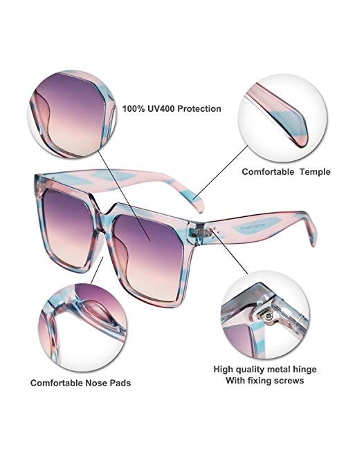 FEISEDY Womens Oversize Square Boyfriend Style Horned Rim Thick Plastic Sunglasses B2585