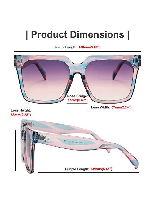 FEISEDY Womens Oversize Square Boyfriend Style Horned Rim Thick Plastic Sunglasses B2585