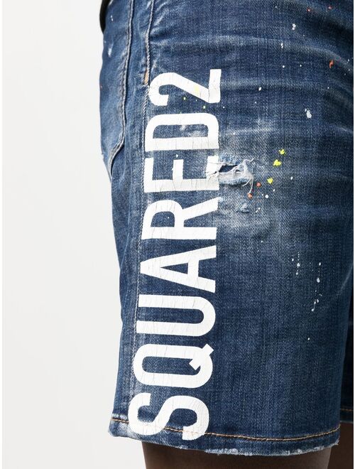 Dsquared2 logo-print distressed denim shorts