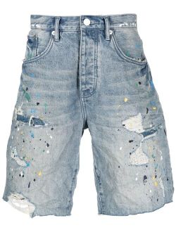 paint-splatter denim shorts
