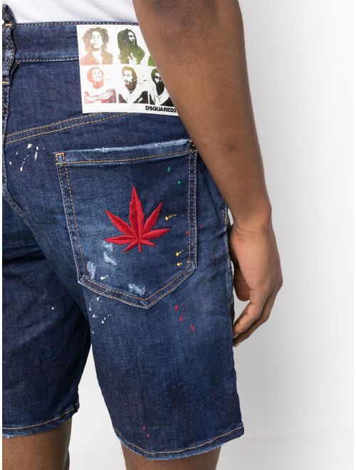 Dsquared2 embroidered maple-leaf denim shorts