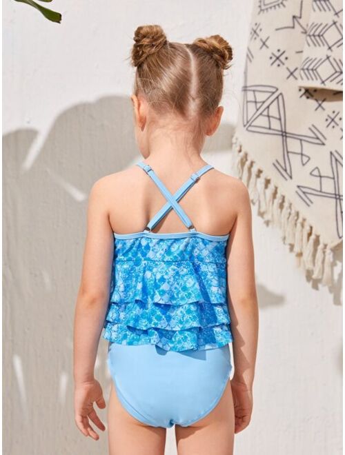 Shein Toddler Girls 3pcs Fish Scale Print Ruffle Trim Mermaid Tail Set