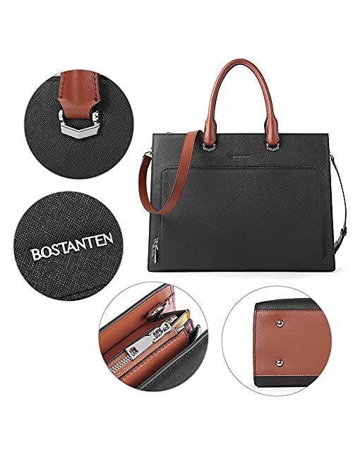 BOSTANTEN Leather Briefcase for Women 15.6 inch Laptop Bag Slim Business Shoulder Handbag Work Purse