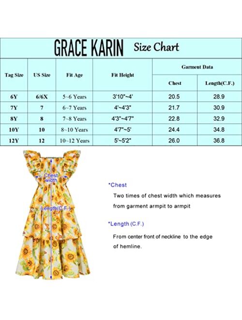 GRACE KARIN Girls Ruffle Sleeve Floral Smocked Layered Casual Beach Dress 6-12Y