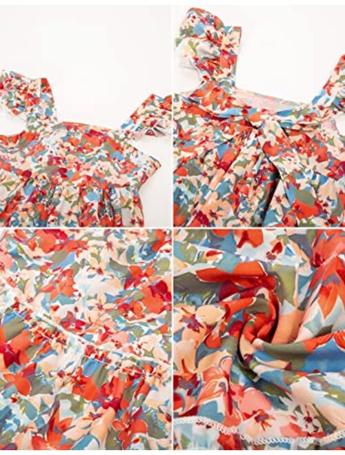 GRACE KARIN Girls Floral Dress Tie Back Flutter Sleeves Casual Summer Dresses for 6-12Y