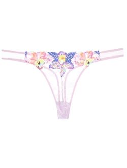 floral-embroidered thong