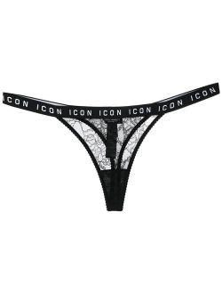Icon-waistband lace thong