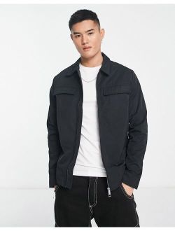 nylon zip jacket in black