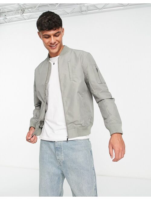 River Island chunky rib bomber jacket in green