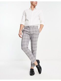 tapered smart pants in gray plaid