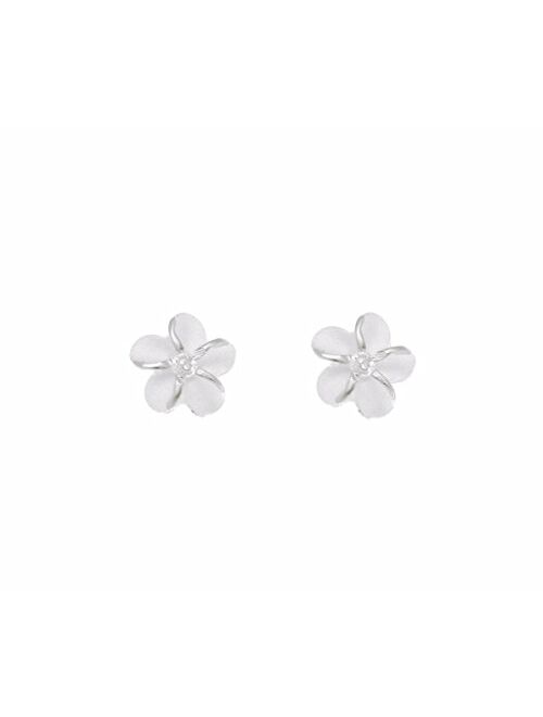 Arthur'S Jewelry Sterling silver 925 Hawaiian plumeria flower cz post stud earrings 6mm