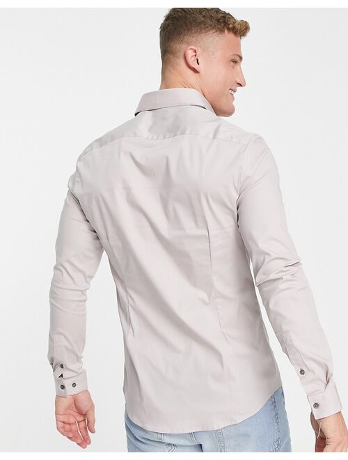 River Island long sleeve muscle shirt in stone