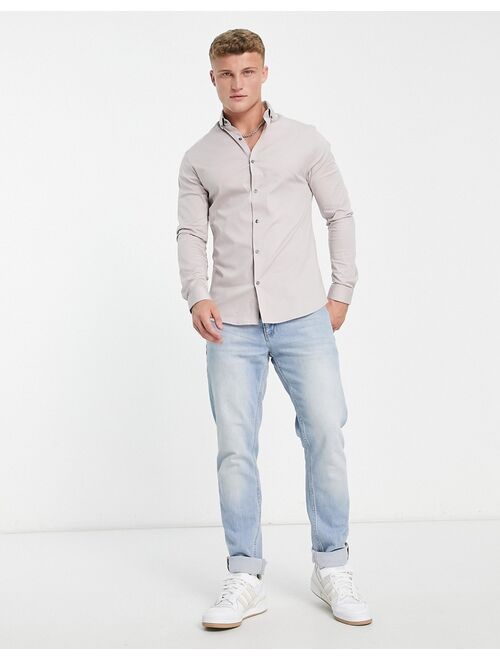 River Island long sleeve muscle shirt in stone