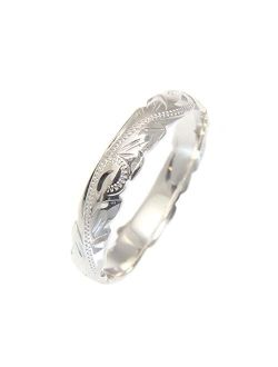 Sterling Silver 925 4mm Cut Out Edge Hawaiian Scroll Hand Engraved Ring Band Size 1 to 11