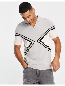 short sleeve blocked open polo shirt in gray