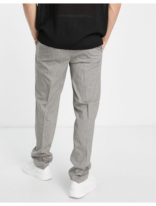River Island slim smart pants with elastic waist in gray plaid