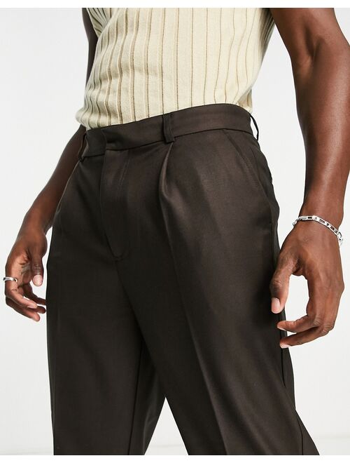 River Island tapered pleat pants in brown