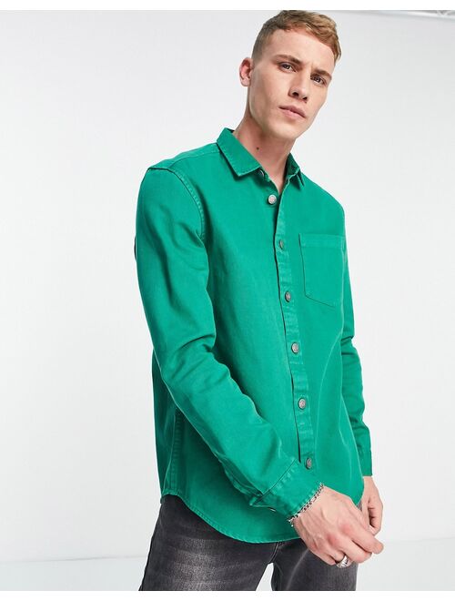 River Island long sleeve pigment dyed twill shirt in green