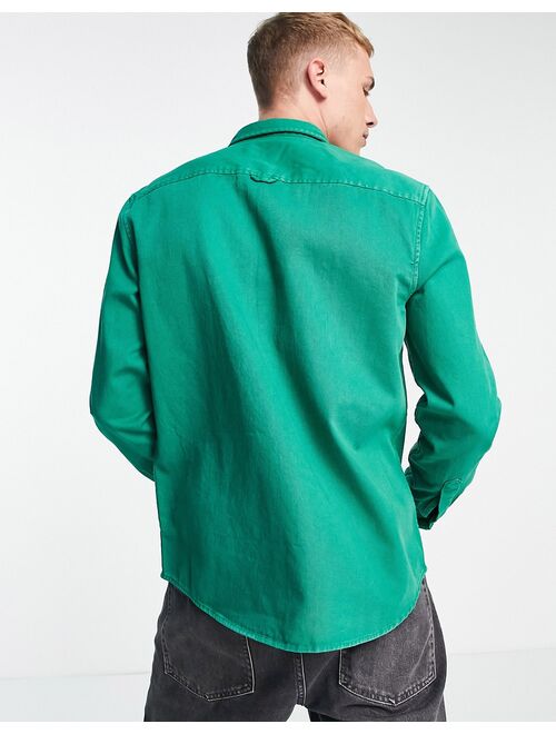 River Island long sleeve pigment dyed twill shirt in green