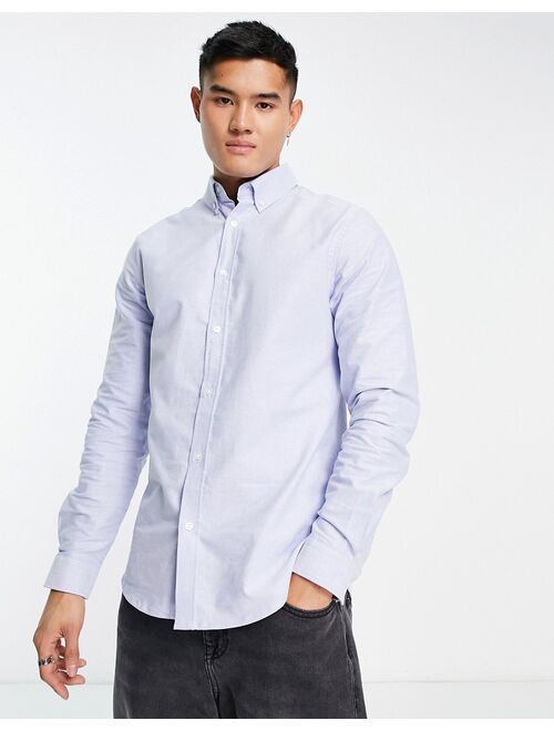 River Island embroidered stretch oxford shirt in blue