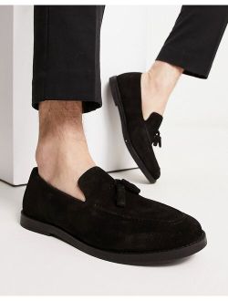wide fit tassle loafer in black