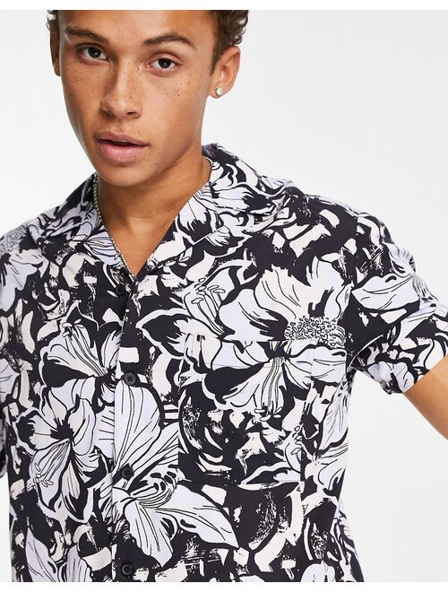River Island floral revere collar shirt in mono