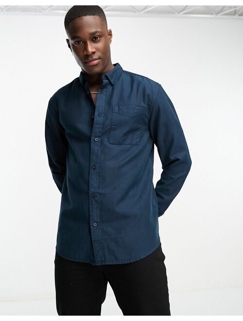 River Island long sleeve shirt in dark blue