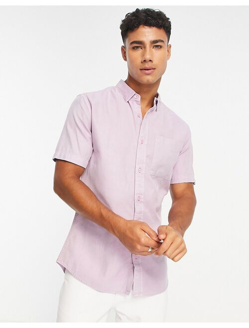 River Island short sleeve one pocket shirt in purple