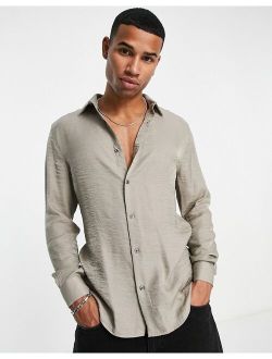 long sleeve metallic shirt in stone