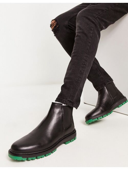 River Island contrast tread chunky chelsea boots in black