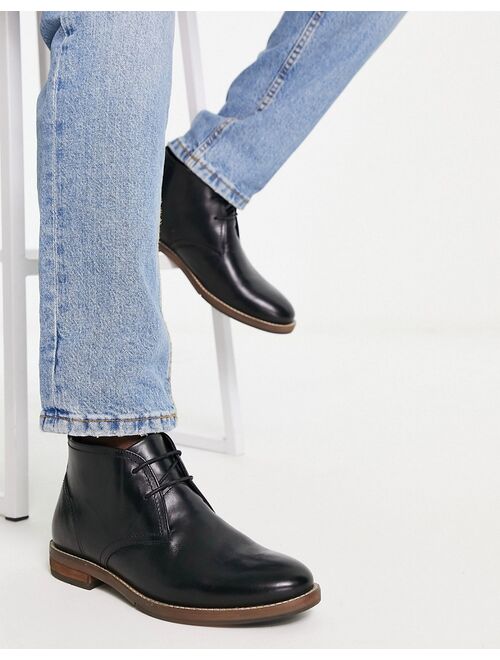 River Island wide fit smart leather boots in black